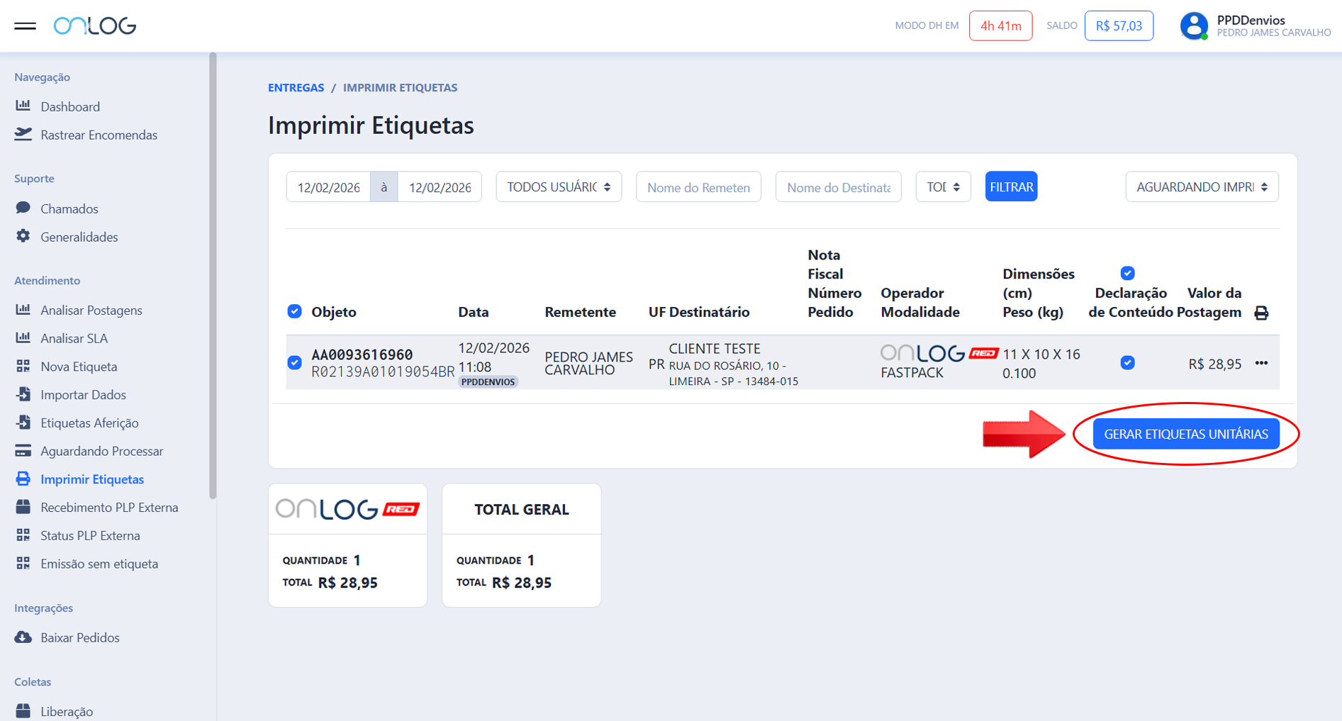 Passo 5: imprimir a etiqueta de envio